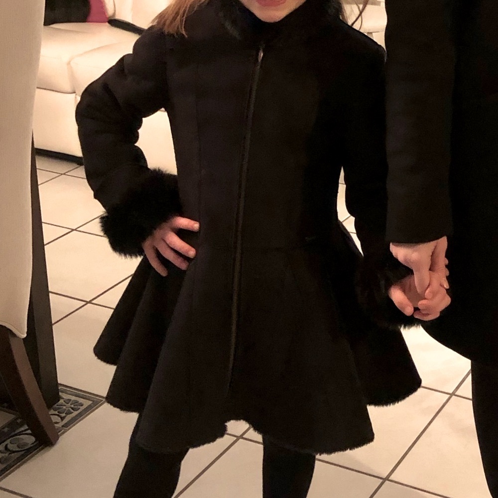 Authentic Junior Gaulthier Black Suede Coat with Faux Fur Collar & Wrist size 8